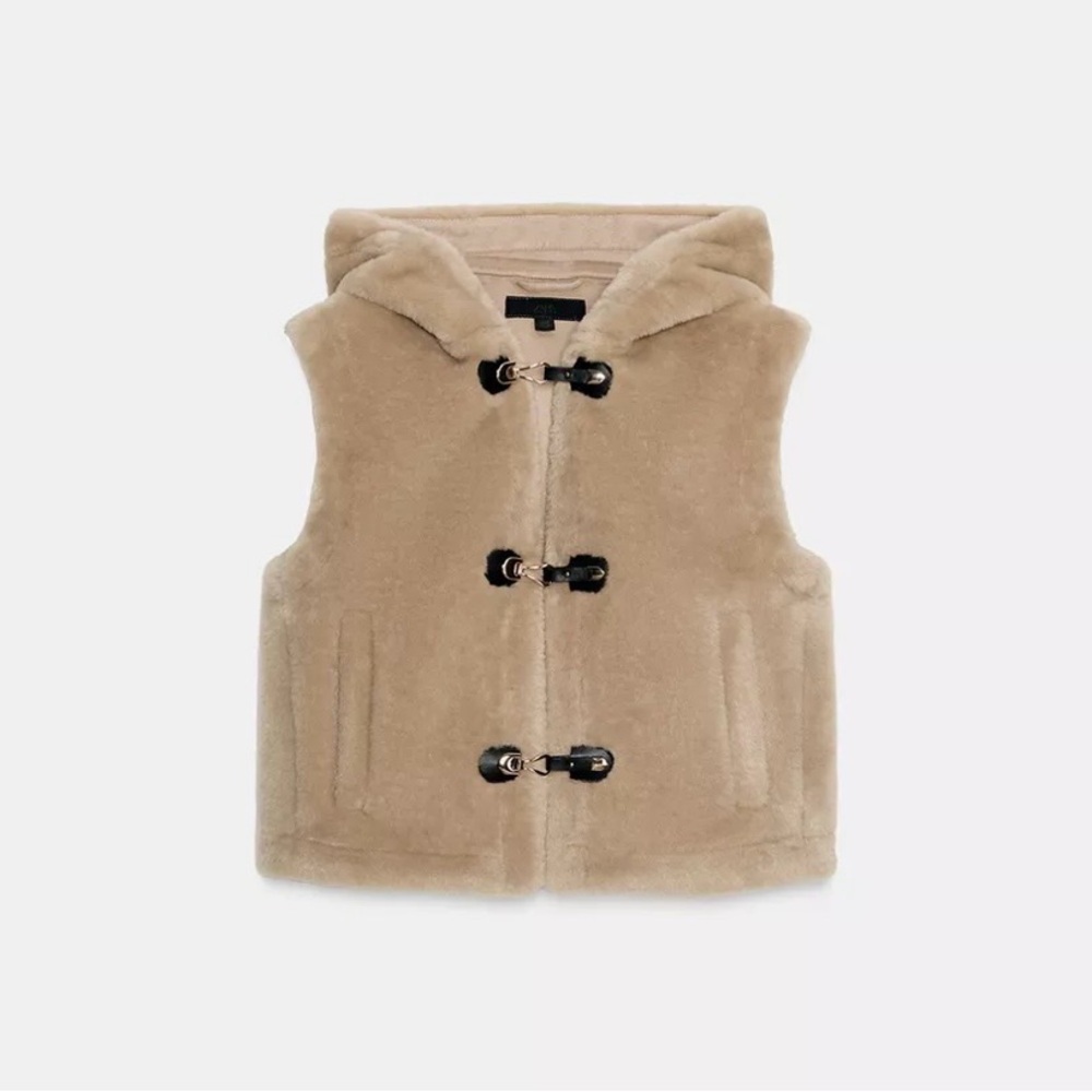 Zara Shearling Hooded Toggle Vest - Picture 5 of 9